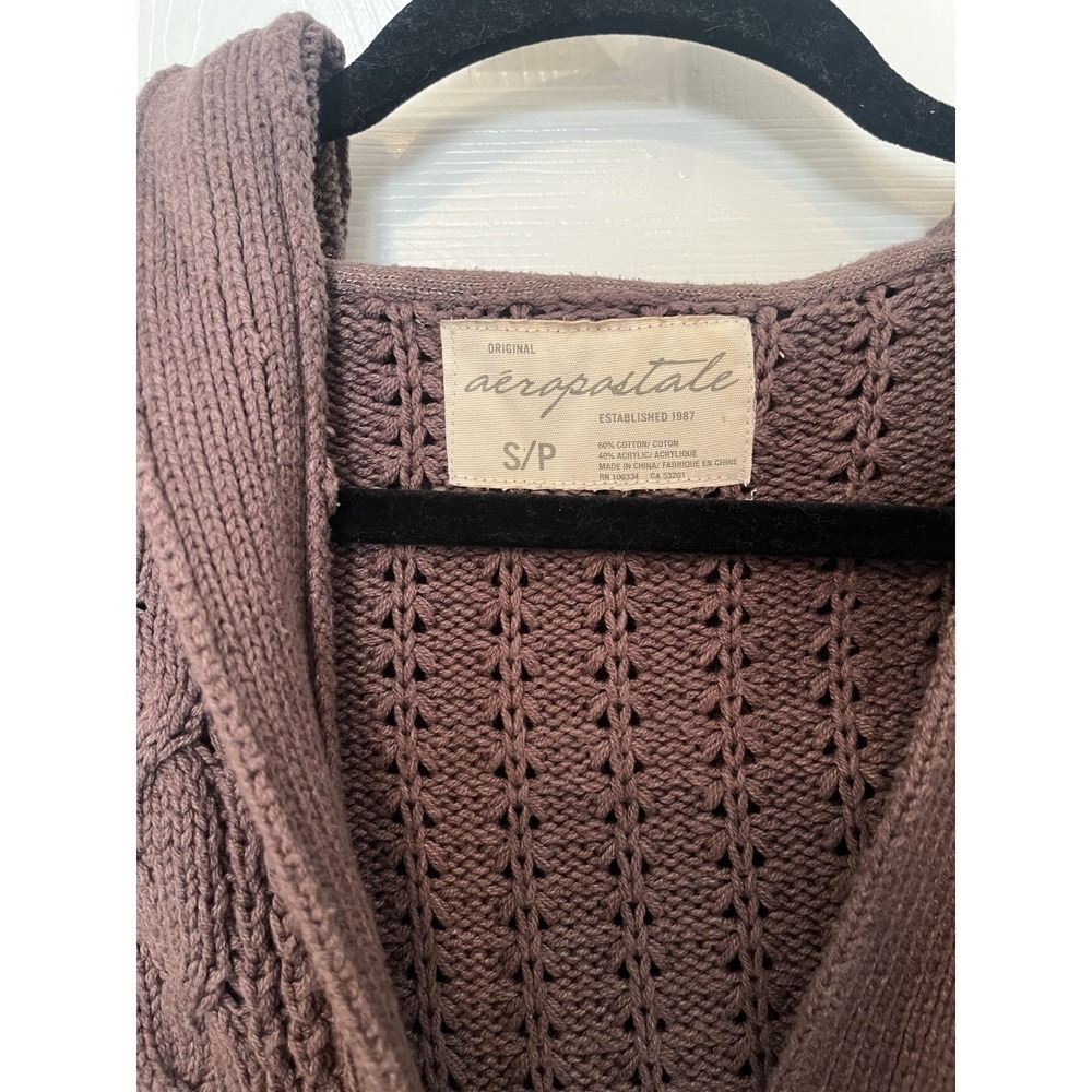 Vintage Aeropostale Cable Knit Cardigan Sweater Brown Small Boho Indie Y2K 2000s - Picture 2 of 4
